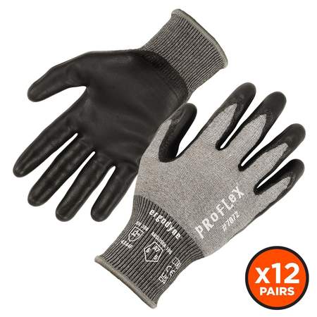 PROFLEX BY ERGODYNE ANSI A7 Nitrile Coated CR Gloves 12-Pair, Gray, Size S 7072-12PR